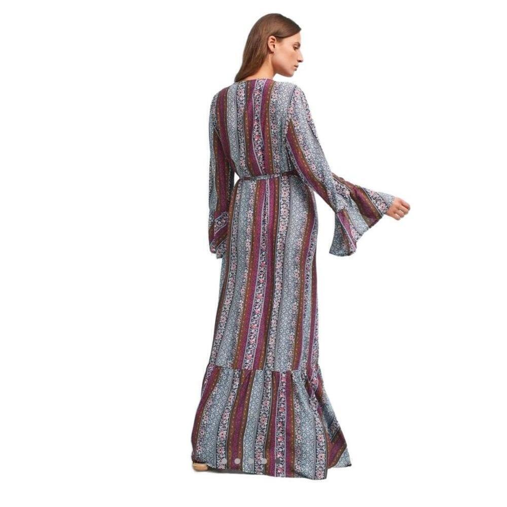 R Vivimos Dress Womens Size M Wrap Maxi Ruffled Bell Sleeves Bohemian Flowy - Picture 6 of 9